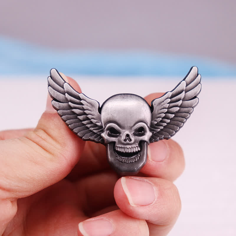 Winged Demonic Laughing Skull Head Brooch