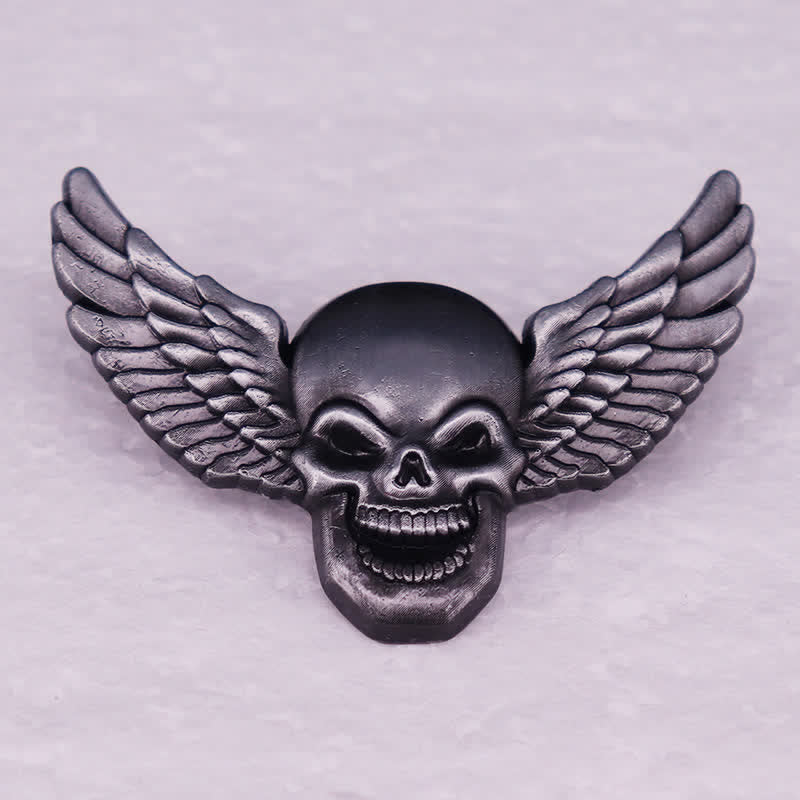 Winged Demonic Laughing Skull Head Brooch