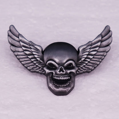 Winged Demonic Laughing Skull Head Brooch
