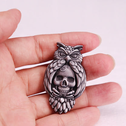 Owl Bird Talons Eyes Skull Skeleton Brooch