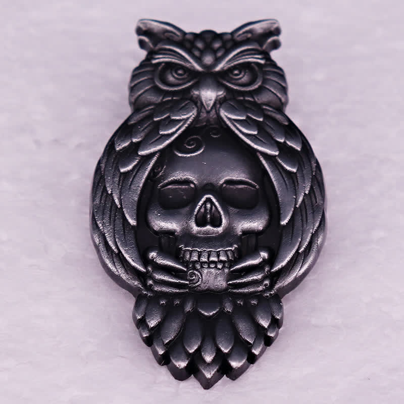 Owl Bird Talons Eyes Skull Skeleton Brooch