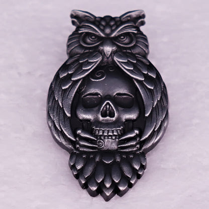 Owl Bird Talons Eyes Skull Skeleton Brooch