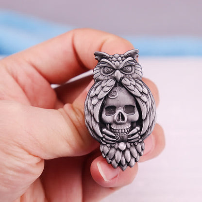 Owl Bird Talons Eyes Skull Skeleton Brooch