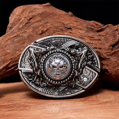 Men's DIY Rotating Skull Hidden Folding Knife Leather Belt