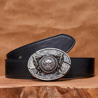 Men's DIY Rotating Skull Hidden Folding Knife Leather Belt