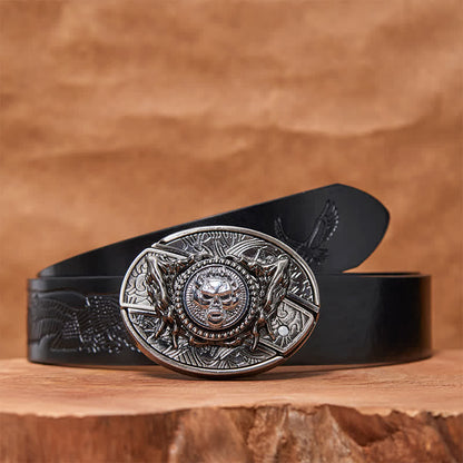 Men's DIY Rotating Skull Hidden Folding Knife Leather Belt