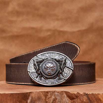 Men's DIY Rotating Skull Hidden Folding Knife Leather Belt
