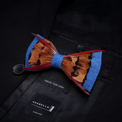 Brown Pheasant Intersected Red Feather Bow Tie